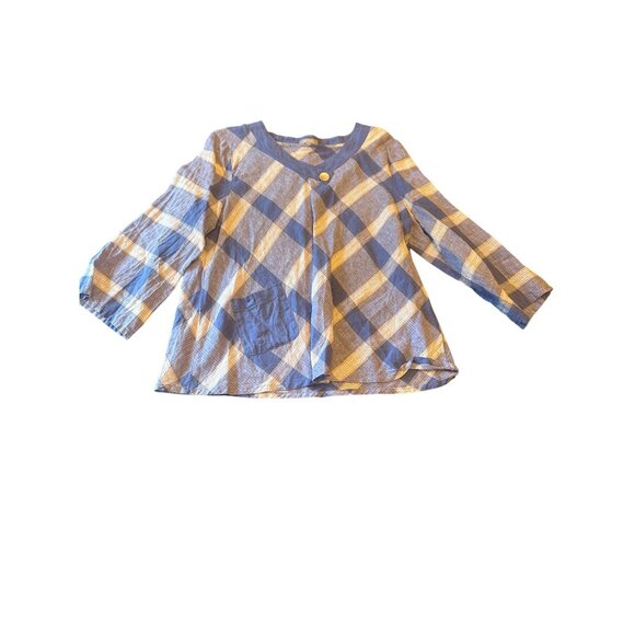 Habitat Blue Plaid Linen-Cotton Shirt Large Button Front Lightweight Lagenlook - Picture 1 of 5